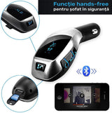 Modulator FM tip wireless cu bluetooth 5.0 incadrat, transmitator FM cu functie de incarcator auto quickcharge 3.0 si port USB, slot microSD, microfon - BUZ.RO