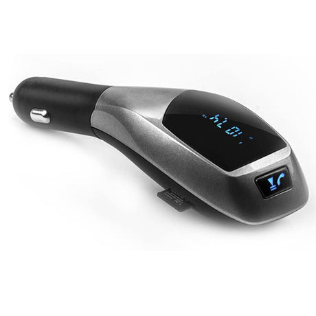 Modulator FM tip wireless cu bluetooth 5.0 incadrat, transmitator FM cu functie de incarcator auto quickcharge 3.0 si port USB, slot microSD, microfon - BUZ.RO