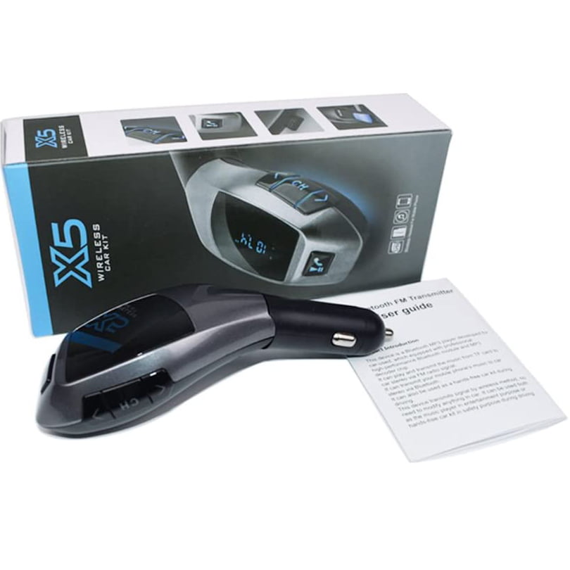 Modulator FM tip wireless cu bluetooth 5.0 incadrat, transmitator FM cu functie de incarcator auto quickcharge 3.0 si port USB, slot microSD, microfon