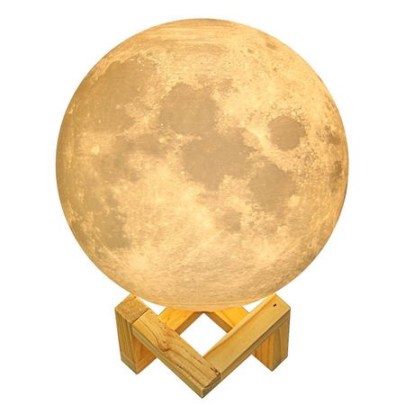 Moon Lamp 3D, Lampa Luna 15 CM LED Portabila, Stand Lemn, Alb Cald si Rece, Intensitate Reglabila, Reincarcabila