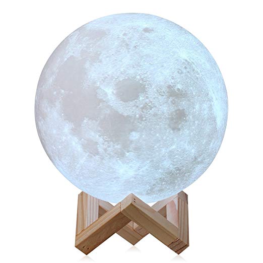 Moon Lamp 3D, Lampa Luna 15 CM LED Portabila, Stand Lemn, Alb Cald si Rece, Intensitate Reglabila, Reincarcabila