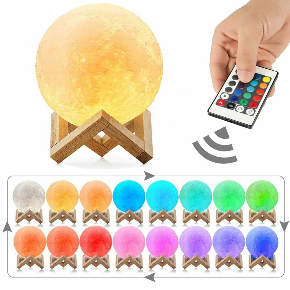 Moon Lamp 3D, Lampa Luna 15 CM LED Portabila, Stand Lemn, Alb Cald si Rece, Intensitate Reglabila, Reincarcabila