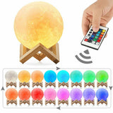 Moon Lamp 3D, Lampa Luna 15 CM LED Portabila, Stand Lemn, Alb Cald si Rece, Intensitate Reglabila, Reincarcabila