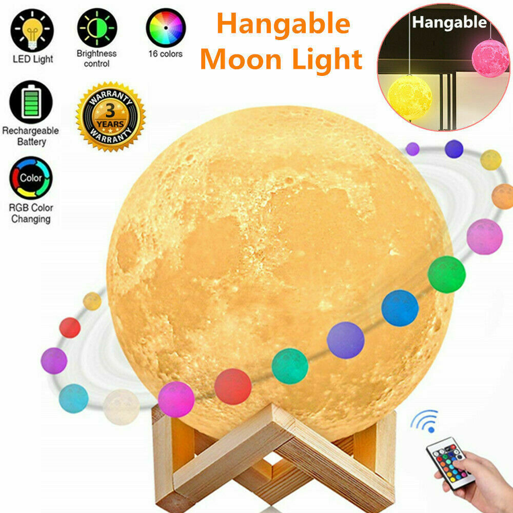 Moon Lamp 3D, Lampa Luna 15 CM LED Portabila, Stand Lemn, Alb Cald si Rece, Intensitate Reglabila, Reincarcabila
