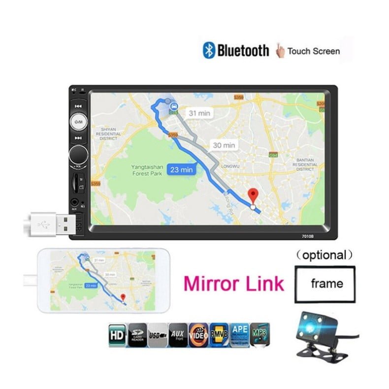 Navigație auto touchscreen Golf 4 / Polo MP5 Player 7010B cu cameră marșarier – Ecran 7 inch, MirrorLink, Bluetooth, compatibil Android & iOS, cu ramă inclusă - BUZ.RO