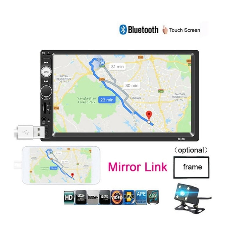 Navigatie mirrorlink, mp5 player auto, 7010b, cu rama, bluetooth, 7 inch, android, IOS