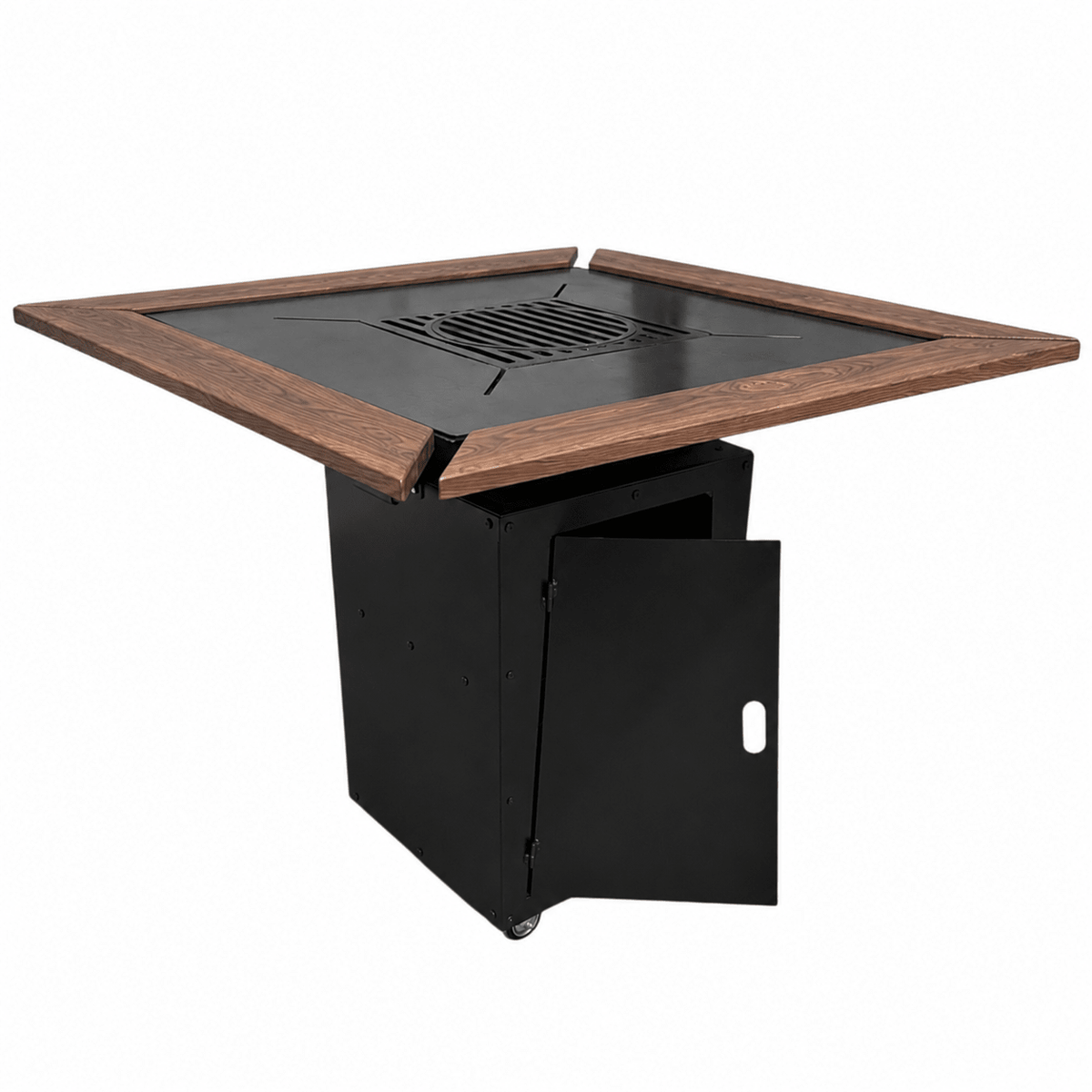 Fire Pit | Gratar Lemne | Plita 10/8 mm | 95x95 cm | Blat lemn