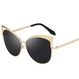 Ochelari de soare dama, cat eye, lentila neagra, rama aurie - BUZ.RO
