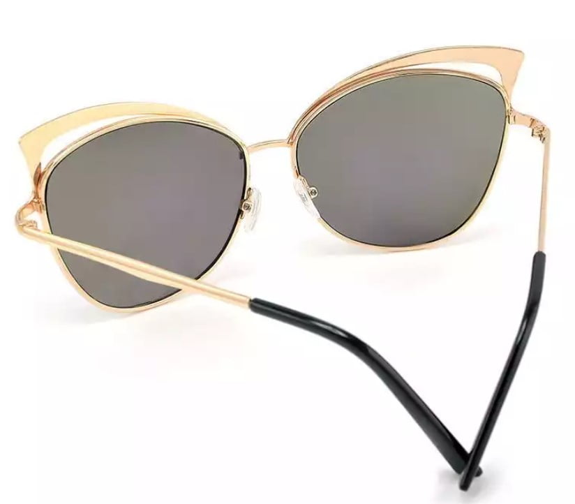 Ochelari de soare dama, cat eye, lentila neagra, rama aurie - BUZ.RO