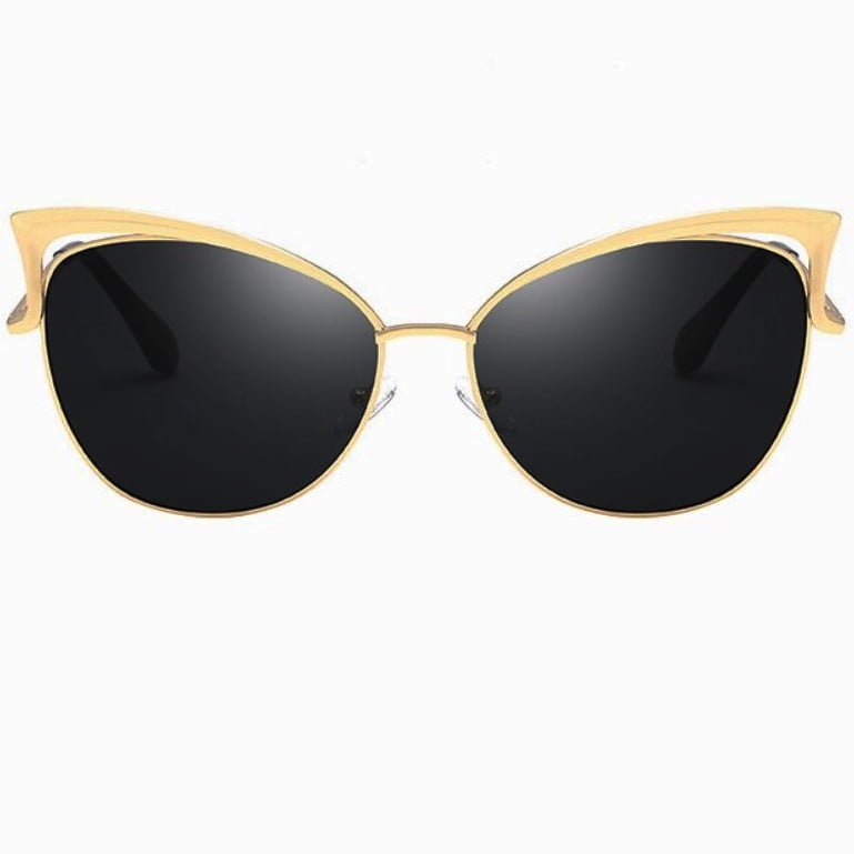 Ochelari de soare dama, cat eye, lentila neagra, rama aurie - BUZ.RO