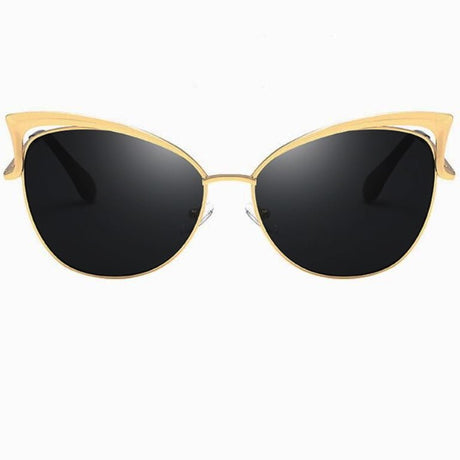 Ochelari de soare dama, cat eye, lentila neagra, rama aurie - BUZ.RO