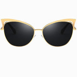 Ochelari de soare dama, cat eye, lentila neagra, rama aurie