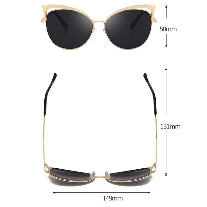 Ochelari de soare dama, cat eye, lentila neagra, rama aurie