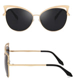 Ochelari de soare dama, cat eye, lentila neagra, rama aurie