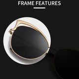 Ochelari de soare dama, cat eye, lentila neagra, rama aurie