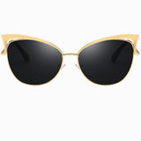 Ochelari de soare dama, cat eye, lentila neagra, rama aurie