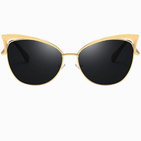 Ochelari de soare dama, cat eye, lentila neagra, rama aurie