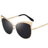 Ochelari de soare dama, cat eye, lentila neagra, rama aurie