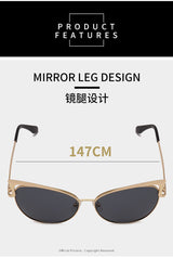 Ochelari de soare dama, cat eye, lentila neagra, rama aurie