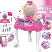 Oglinda de machiaj cu led copii, masa si accesorii fetite cu sunete , lumini , accesorii , 16 piese