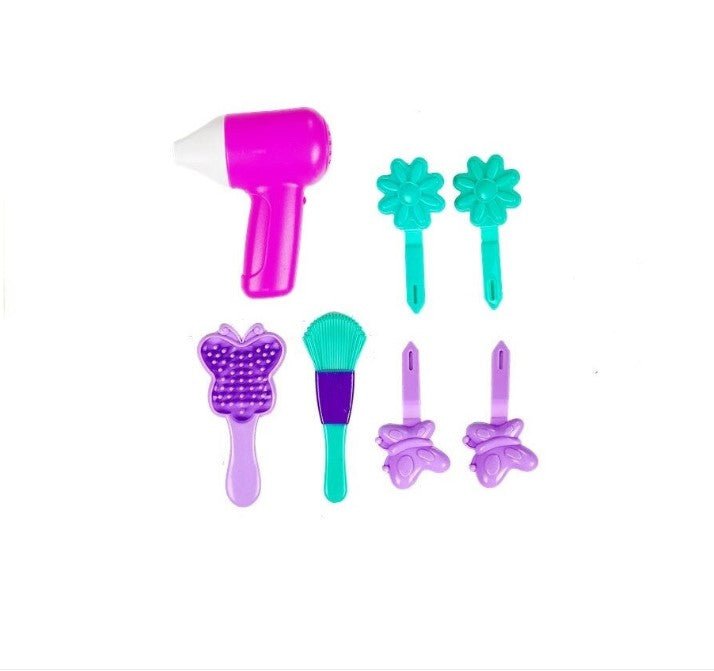 Oglinda de machiaj cu led copii, masa si accesorii fetite cu sunete , lumini , accesorii , 16 piese - BUZ.RO