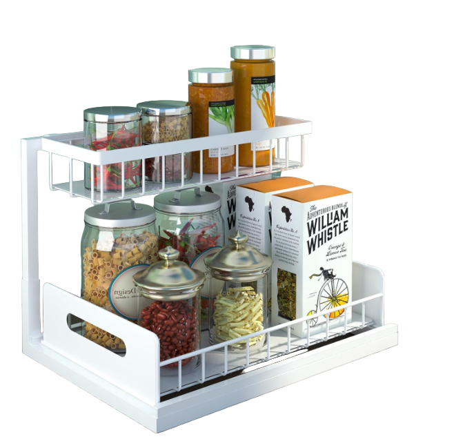 Organizator dulap, suport metalic, pentru bucatarie, baie, alb