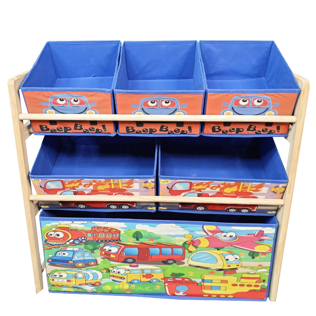 Organizator jucarii cu 6 cutii de depozitare si rafturi, 66 cm x 27 cm x 60 cm , albastru