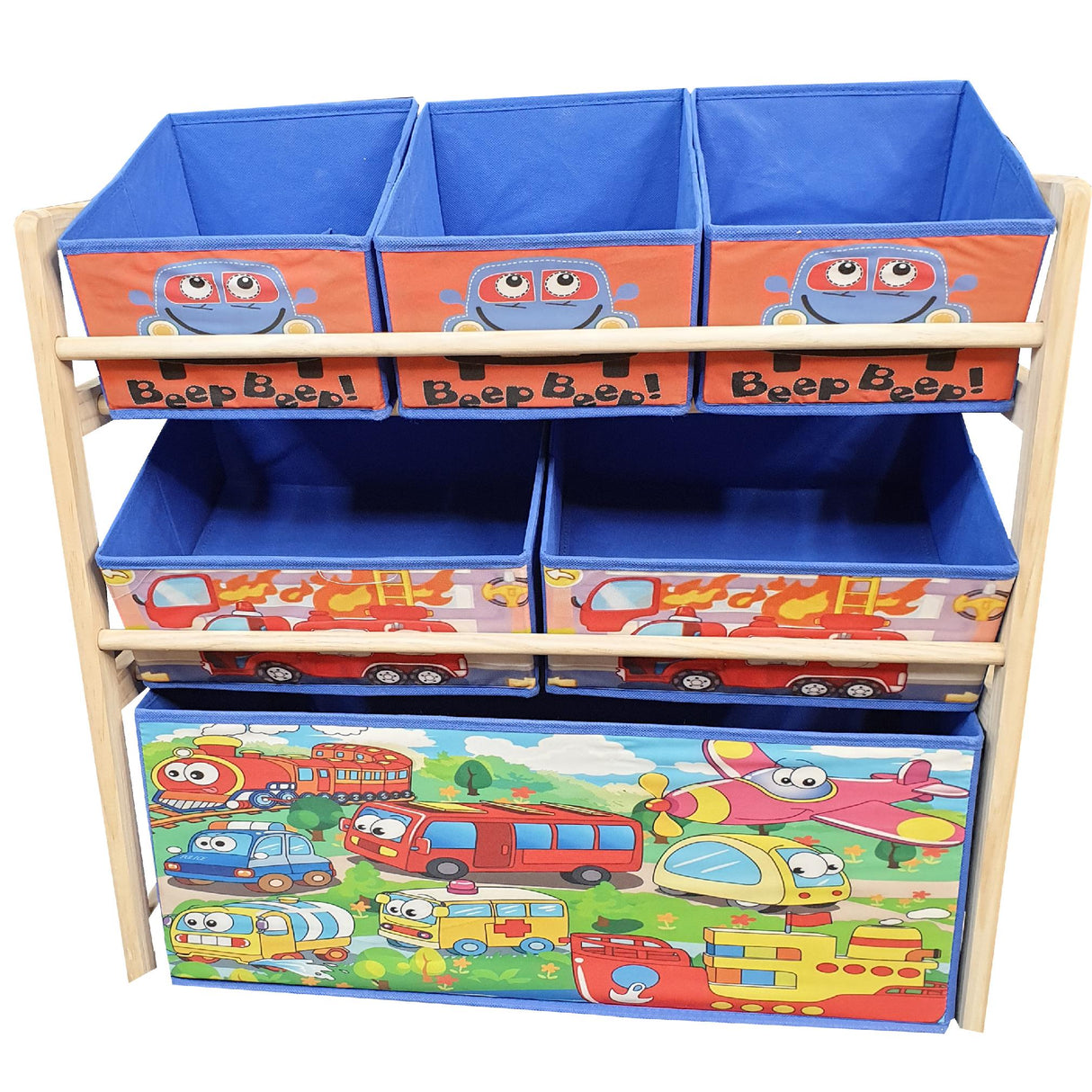 Organizator jucarii cu 6 cutii de depozitare si rafturi, 66 cm x 27 cm x 60 cm , albastru
