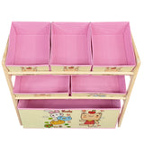 Organizator jucarii, cutii depozitare, rafturi, 6 cutii si 3 rafturi, 66 x 27 x 60 cm, roz - BUZ.RO