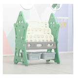 Organizator pentru jucarii si carti, cu 4 rafturi si 14 cosulete depozitare, cos baschet, ABS, 124cmx36cmx72cm