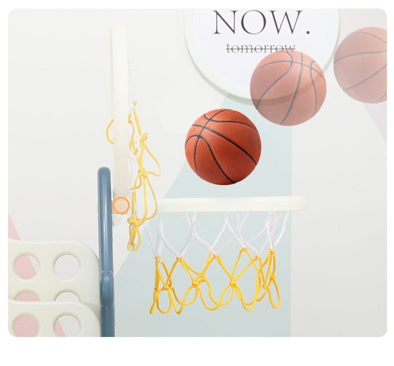 Organizator pentru jucarii si carti, cu 4 rafturi si 14 cosulete depozitare, cos baschet, ABS, 124cmx36cmx72cm, roz - BUZ.RO