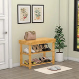 Pantofar, tip banca, pantofar cu sezut, pantofar bancuta, incaltaminte, din bambus, 70x28x48 cm, crem
