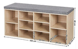 Pantofar, tip bancuta tapitata, pantofar cu sezut, din PAL, 10 spatii depozitare, organizator, perna gri, 104 x 30 x 48 cm