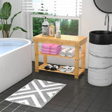 Pantofar, tip banca, pantofar cu sezut, pantofar bancuta, incaltaminte, din bambus, 70x28x48 cm, crem - BUZ.RO