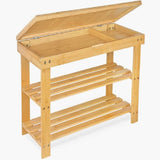 Pantofar, tip banca, pantofar cu sezut, pantofar bancuta, incaltaminte, din bambus, 70x28x48 cm, crem - BUZ.RO