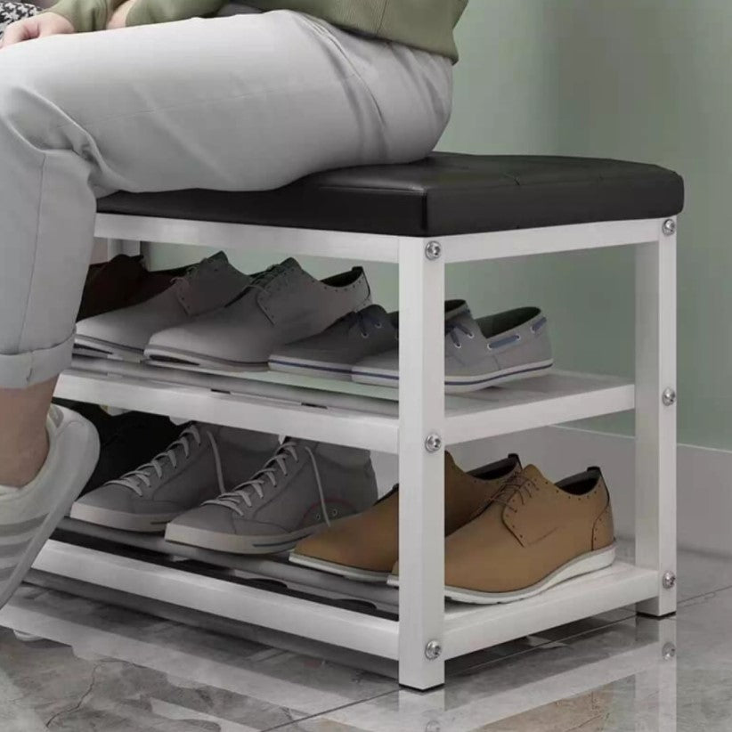 Pantofar, tip bancuta, cadru rezistent, din metal, cu rafturi pentru incaltaminte, 70x45x30 cm, negru