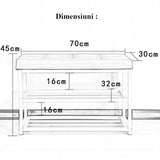 Pantofar, tip bancuta, cadru rezistent, din metal, cu rafturi pentru incaltaminte, 70x45x30 cm, negru