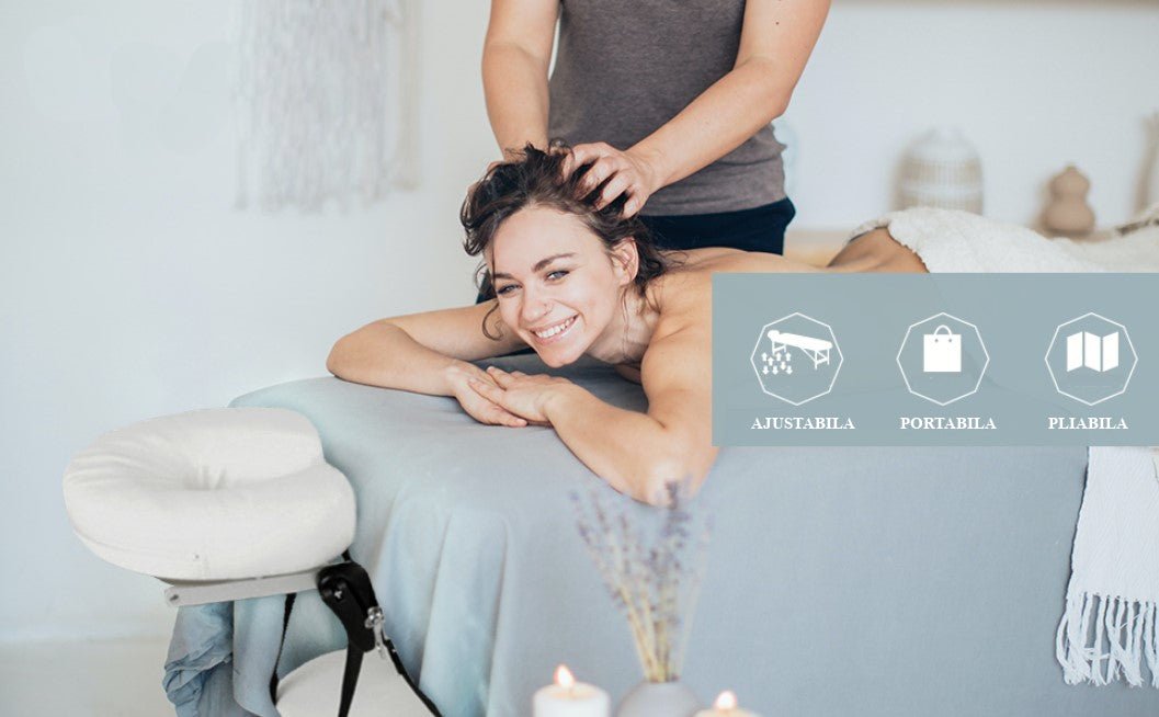 Pat masaj / pat cosmetica, portabil, inaltime reglabila 62 - 89 cm, cu 2 cotiere, maxim 250 kg, piele ecologica - BUZ.RO