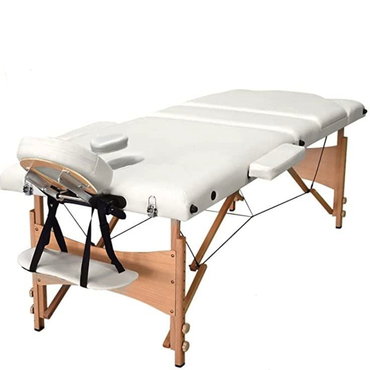 Pat masaj / pat cosmetica, portabil, inaltime reglabila 62 - 89 cm, cu 2 cotiere, maxim 250 kg, piele ecologica - BUZ.RO