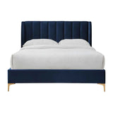 Pat tapitat, cu somiera, albastru navy, 152.5x208x111.5cm - BUZ.RO