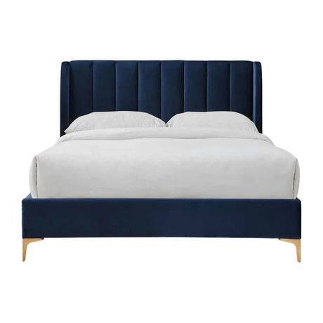 Pat tapitat, cu somiera, albastru navy, 152.5x208x111.5cm - BUZ.RO