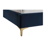 Pat tapitat, cu somiera, albastru navy, 152.5x208x111.5cm