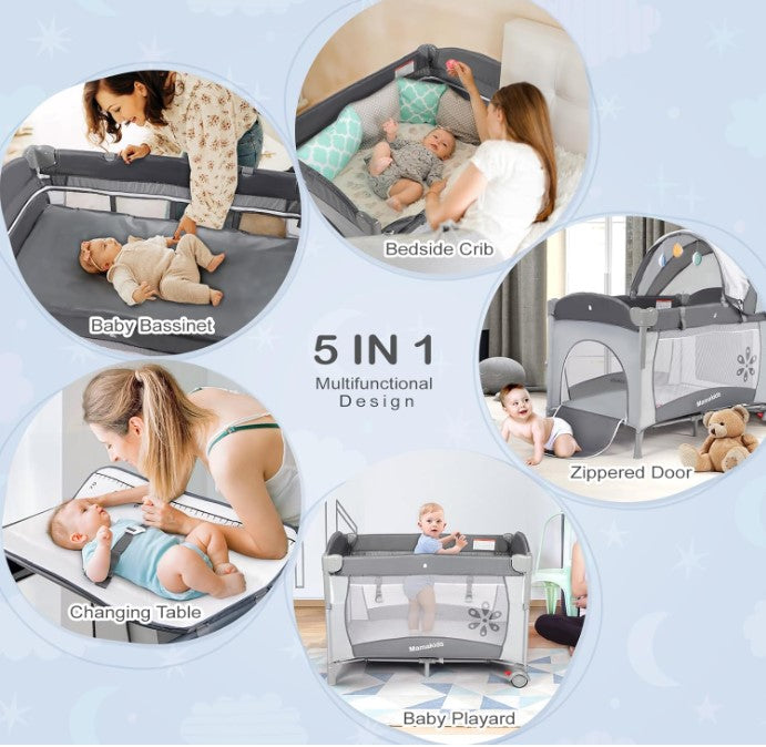 Patut bebe pliabil, usor de transportat, portabil ,design solid si elastic gri