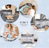 Patut bebe pliabil, usor de transportat, portabil ,design solid si elastic gri - BUZ.RO