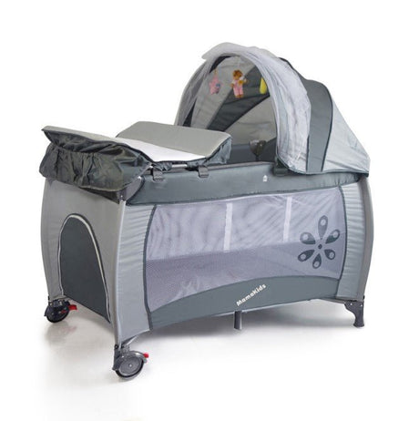 Patut bebe pliabil, usor de transportat, portabil ,design solid si elastic gri - BUZ.RO
