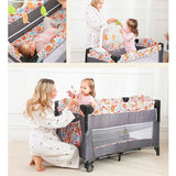 Patut bebe, tarc copii, de joaca, pe 2 nivele, cu carusel, pliabil, plasa transparenta, gri - BUZ.RO