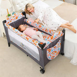 Patut bebe, tarc copii, de joaca, pe 2 nivele, cu carusel, pliabil, plasa transparenta, gri - BUZ.RO