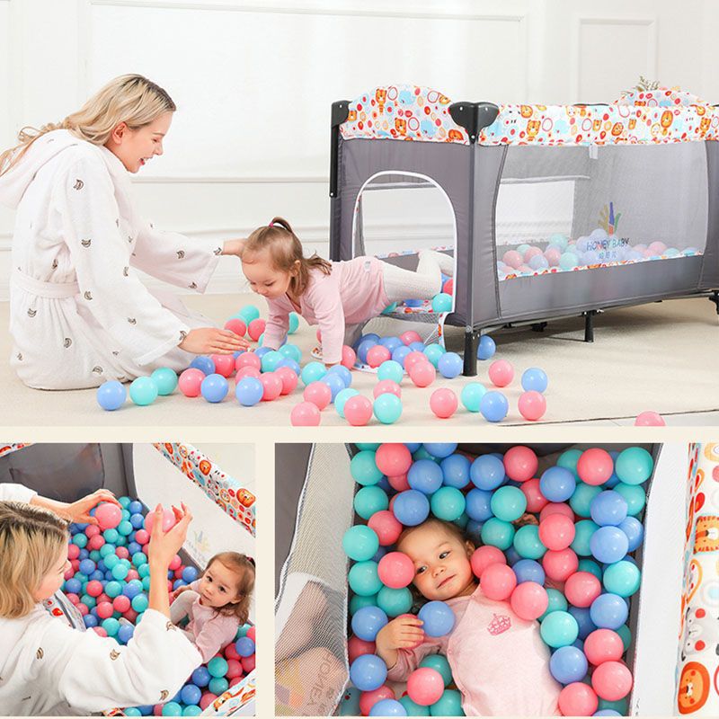 Patut bebe, tarc copii, de joaca, pe 2 nivele, cu carusel, pliabil, plasa transparenta, gri - BUZ.RO