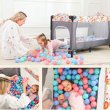 Patut bebe, tarc copii, de joaca, pe 2 nivele, cu carusel, pliabil, plasa transparenta, gri - BUZ.RO