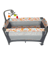 Patut bebe, tarc copii, de joaca, pe 2 nivele, cu carusel, pliabil, plasa transparenta, gri - BUZ.RO